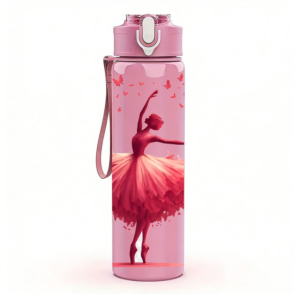 1PC Ballerina Dancer Red Tone Art Print 750ml Color Plastic Sports Water Bottle Leakproof Flip Straw Lid Suitable for Sports Office Home Use