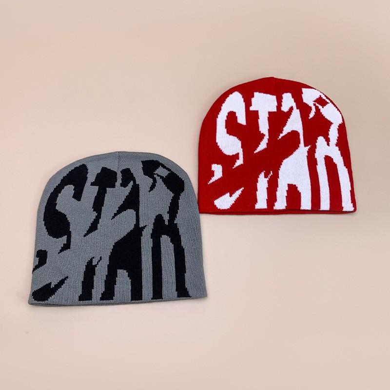 Color Block STAR Letter Hip Hop Beanie Unisex Warm Casual Knit Hat