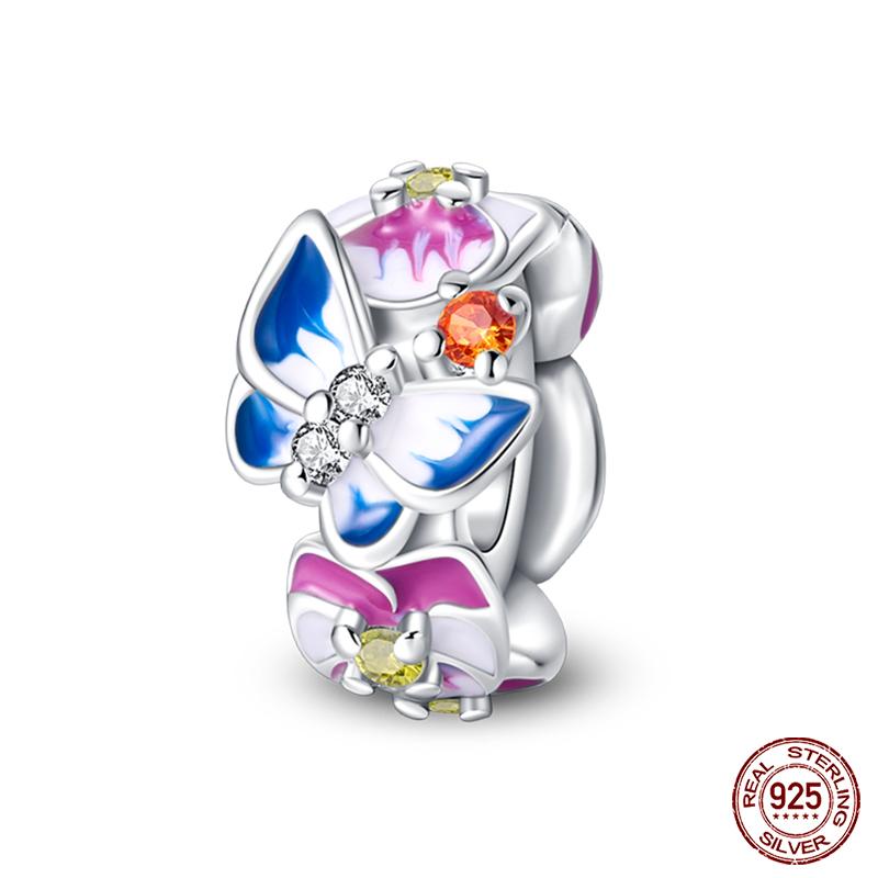100% 925 Silver Butterfly Flower Blue Zircon Charms Beads Fit Qikaola 925 Bracelets Exquisite DIY Jewelry Gift