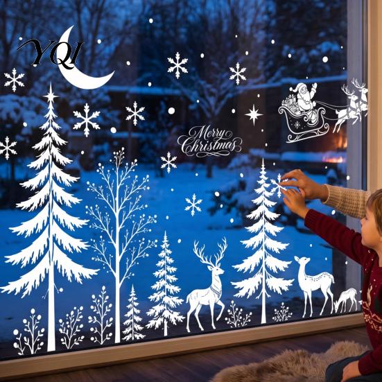 Modern Window Decorations for Family 4PCS Christmas Static Stickers, White Silhouette Removable PVC Decals, Easy Apply Glass Stickers Patio Waterproof