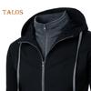 Men Autumn Winter Coat with Hood And Dual Pockets Zipper Closure Drawstring Colorblock Fake Two-piece Sport Jacket with Elastic Cuffs And Hem Fitness