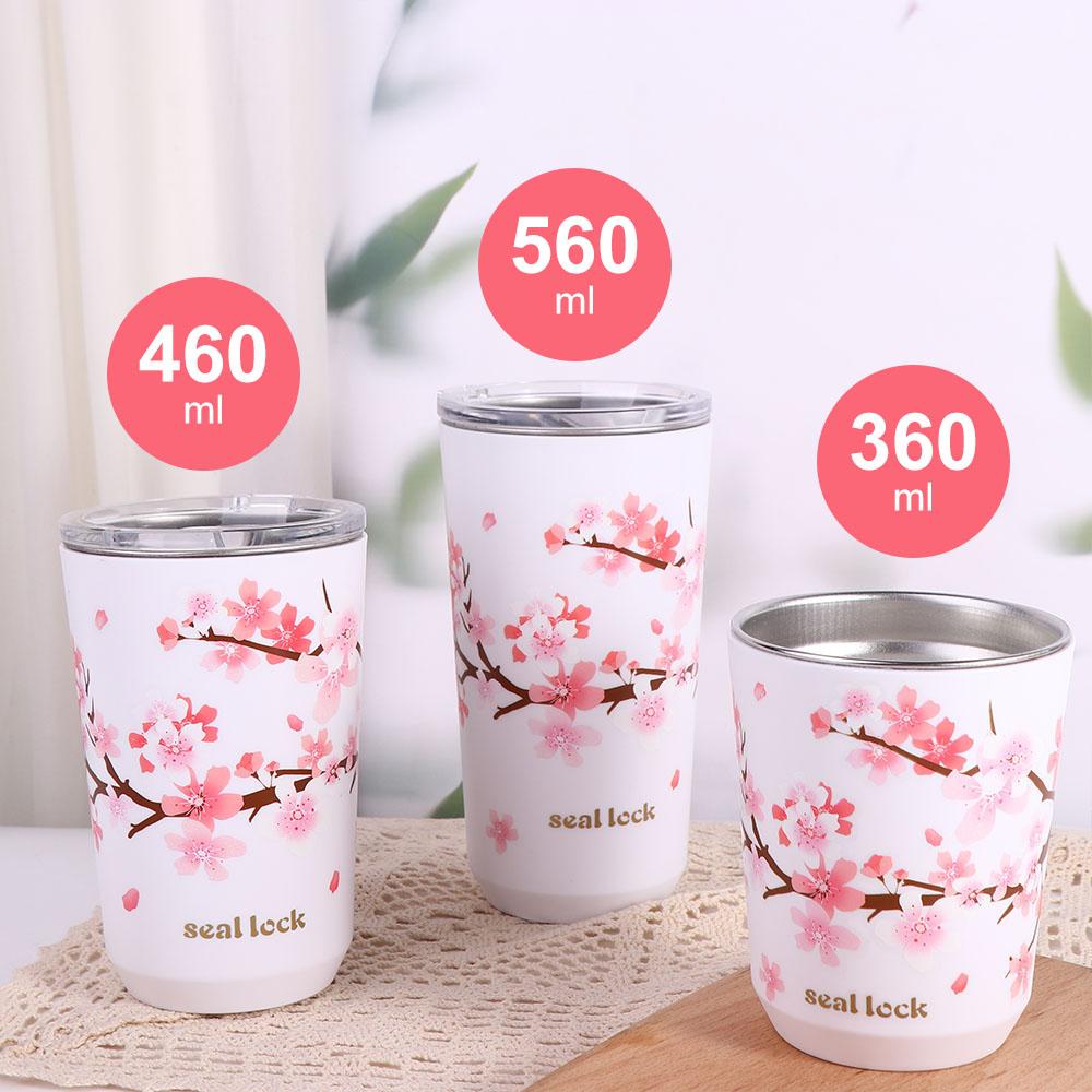 Layer Stainless Steel Insulated Cherry Blossom Thermos Cup Coffee Tumbler Vacuum Flask Water Bottle