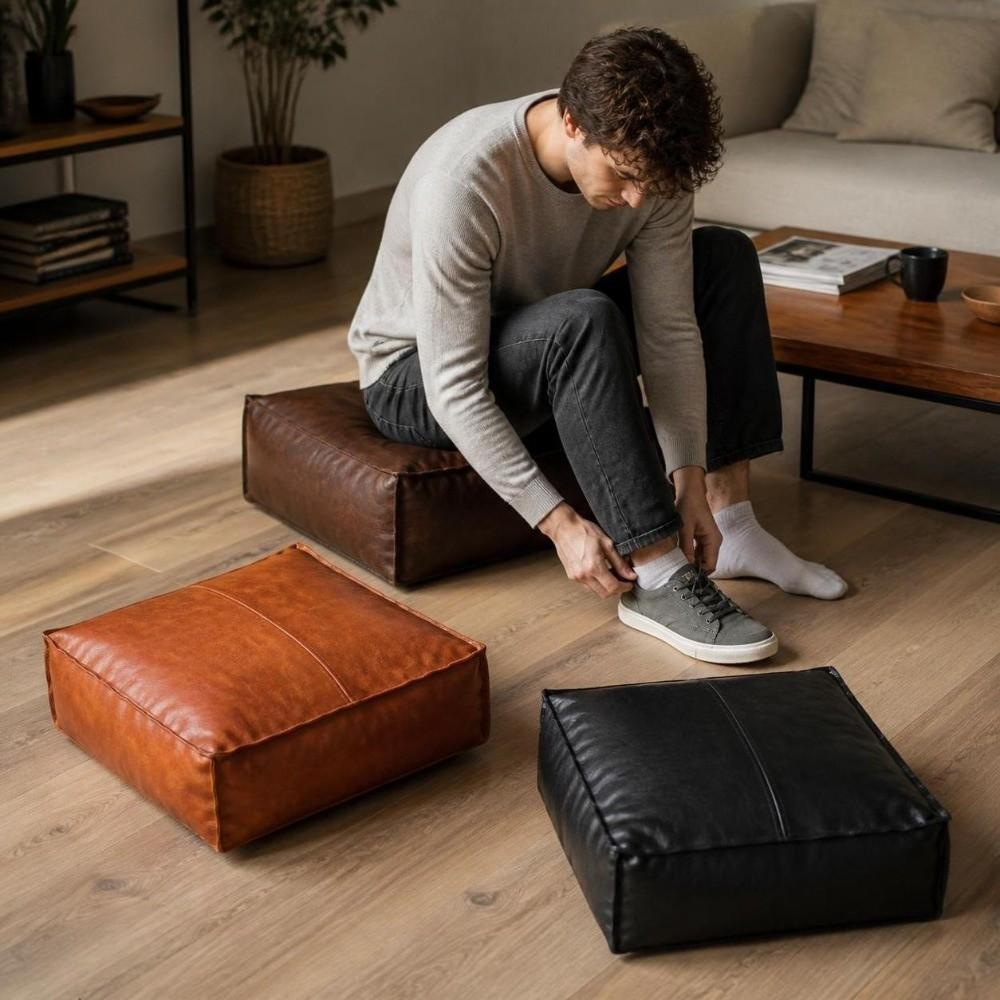 Waterproof Unstuffed Cushion Cover Removable Sofa Stool Cover Thicken Square Pouf Cover Bedroom
