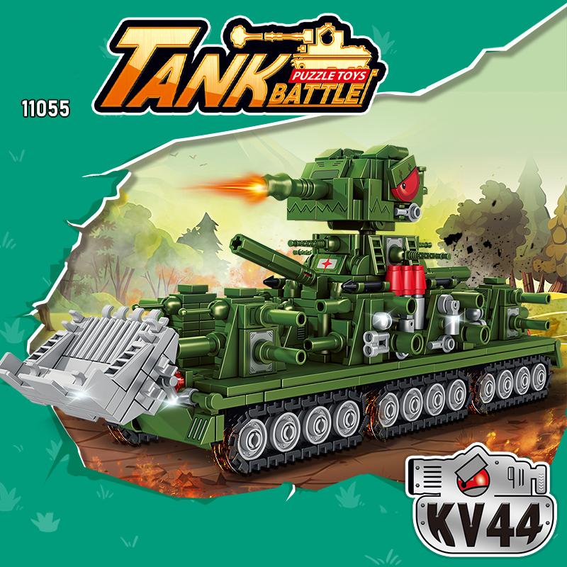 MOC Военные Игры Мир Танков Строительные Блоки WW2 Военный Армейский Танк KV44 KV99 Модель Танка Вращающаяся Башня Тяжелый Танк Оружие Игрушки