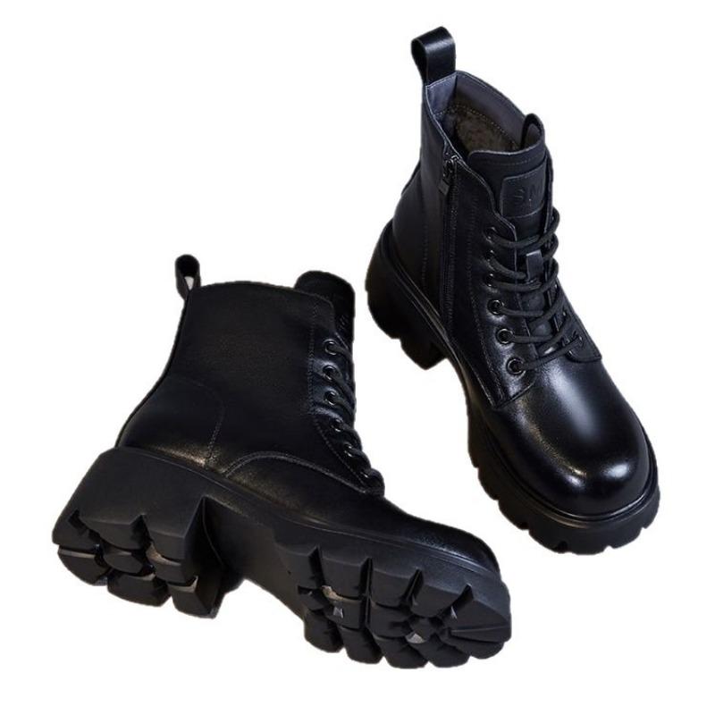 Новые женские ботинки Мартин, Ретро ботильоны из мягкой кожи, Ботинки на толстой подошве с флисом, увеличивающие рост