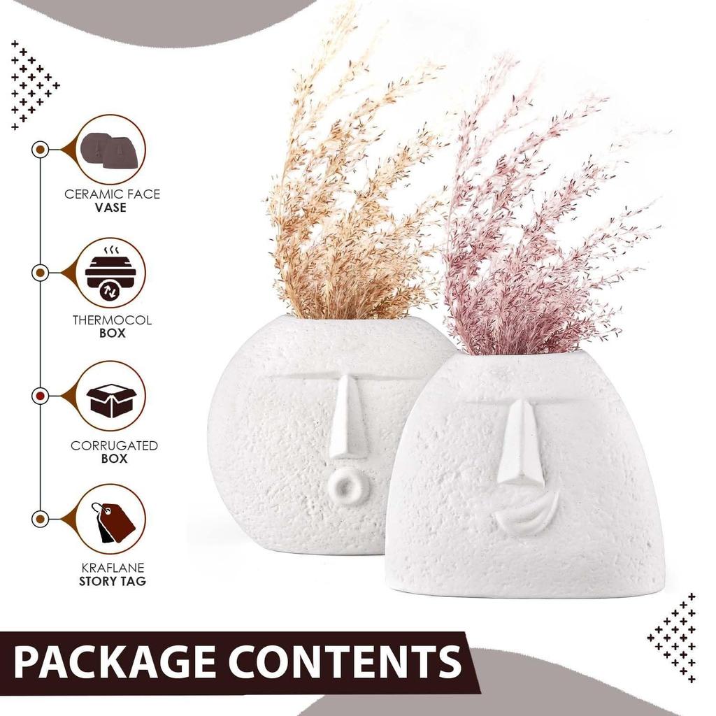 New Ceramic White 'Kiss Face Vase' | Vases for Home Decor Decorative Vase for Dried Flowers and Pampas Grass - Set of 2 | Vases for Living Room