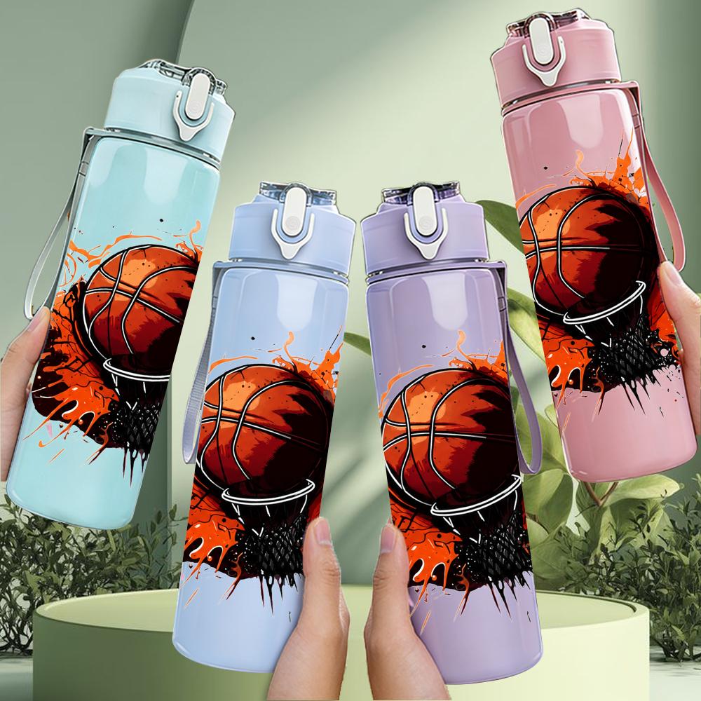 1PC Dripping Orange Basketball Graphic 750ml Color Plastic Water Bottle Leakproof Flip Straw Lid For Sports Office Home Use