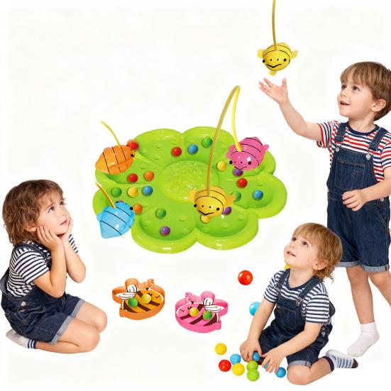 1 Set Bee Bean Picking Fishing Game Magnetic Bead Catcher Tabletop Game with Headband Kids Parents Family Party Interactive Educational Toy