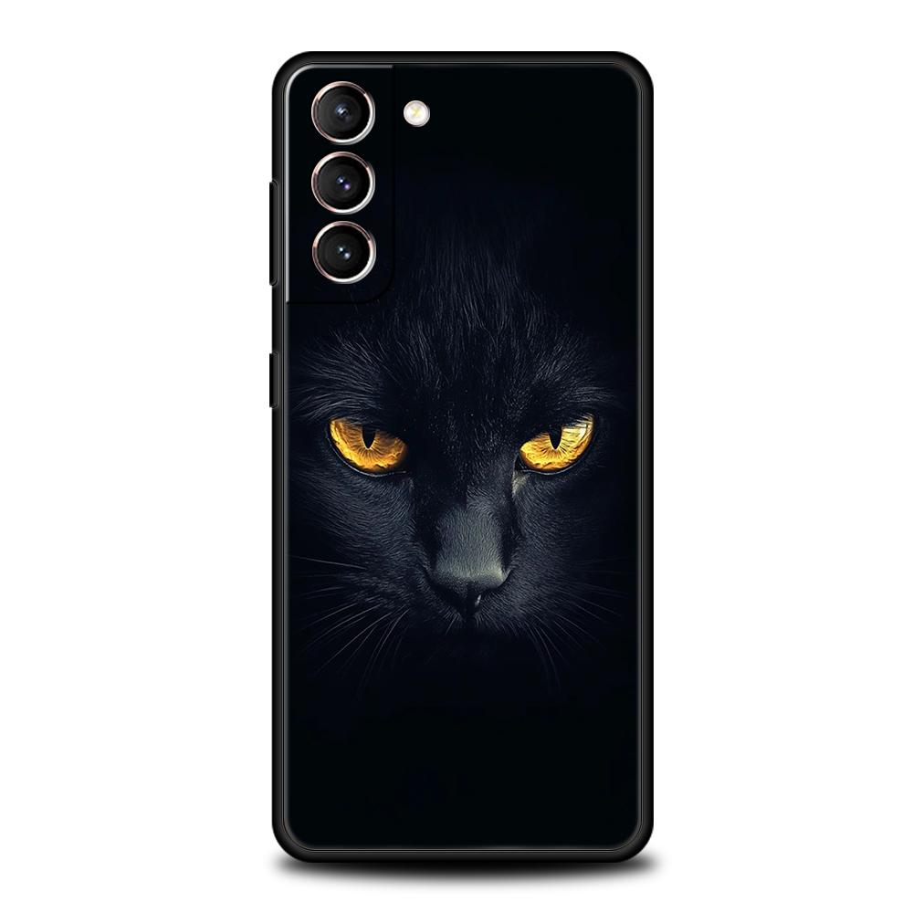 Черный кот Чехол для телефона для Samsung Galaxy S25 S24 S23 S22 Ultra S20 S21 FE 5G S10 S9 Plus S10E Мягкий ТПУ Чехол