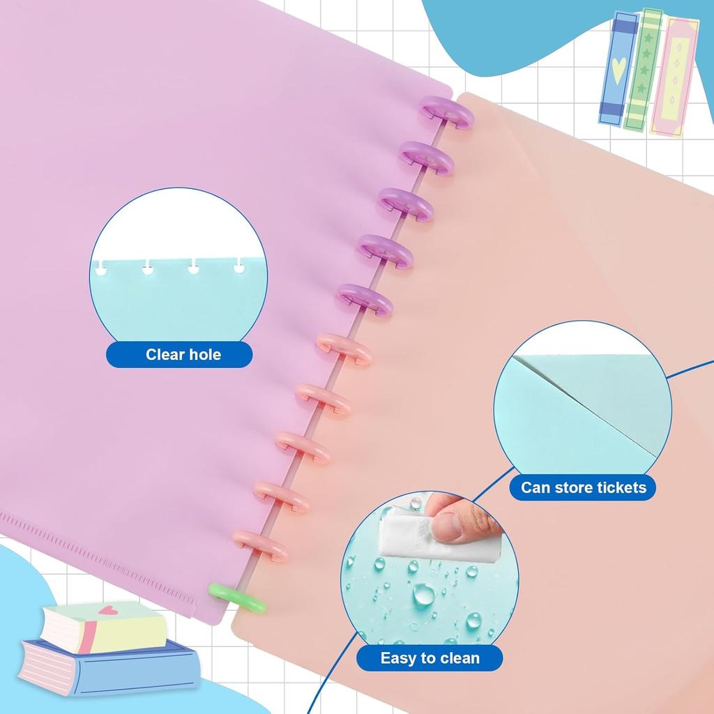 5 Pcs Discbound Letter Size Planner with 9.3 * 11inch Dividers and Pockets - 11 Disc Planner Folder Binder