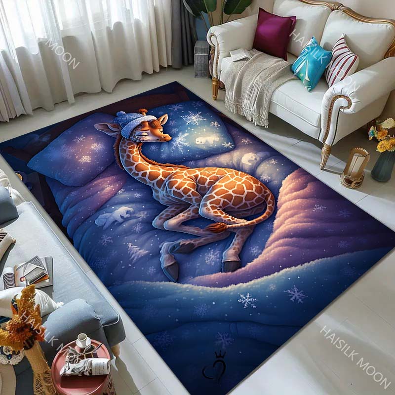 Sleeping Giraffe Cartoon Carpet for Living Room Bedroom Bedside Floor Mat Cloakroom Kids Activity Area Rugs Luxury Gifts