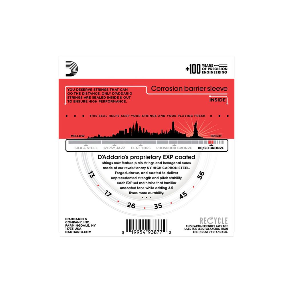 Acoustic Guitar EXP Coated EXP12 D'Addario Strings, Bronze, Medium, .013-.056,