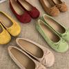 Candy Bow Light Mouth Suede Round Head Ballet Shoes Women's Soft Flat Bottom One Pedal Mary Jane Single Shoes