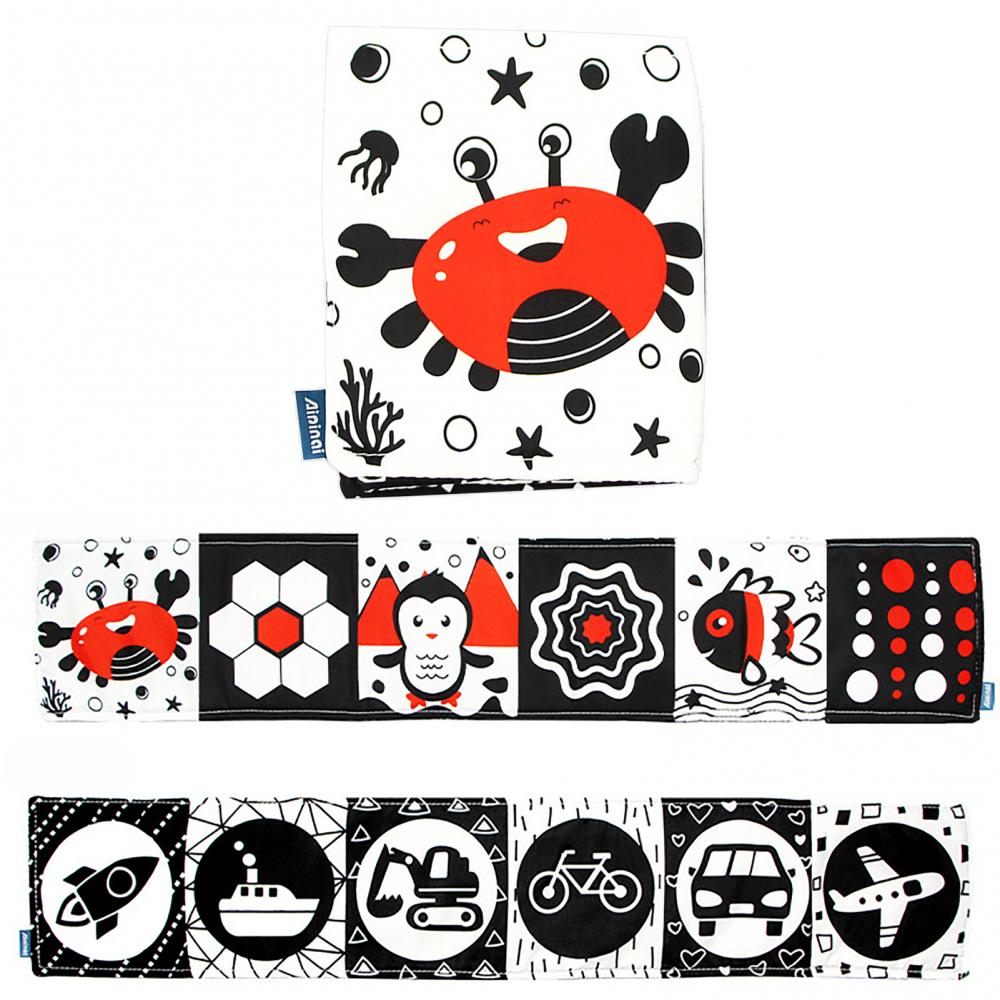 Black White Series Cloth Book Cribs Pram Use Clip On Animal Cloth Book Toys Montessori Baby Visual Stimulation Card Toys