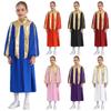 Boys Girls Muslim Arabic Thobe Long Sleeve Metallic Contrast Zipper Choir Robe Kids Church Worship Costume Performance Dancewear