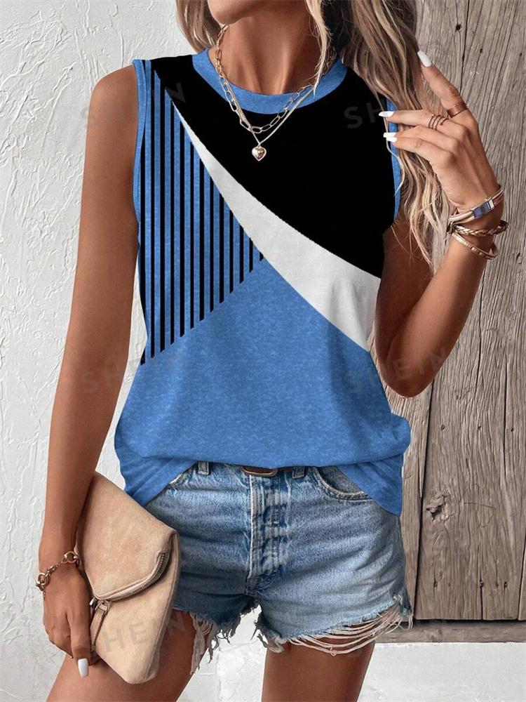 2026 Новый женский элегантный топ в полоску Летний уличный модный топ Повседневная женская майка без рукавов
