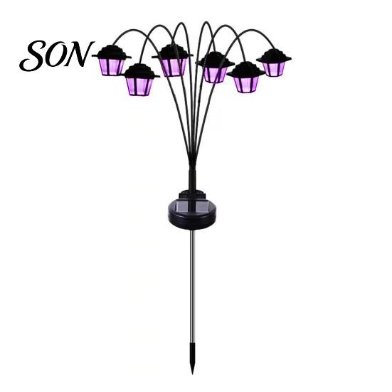 Holiday Garden Ornament Lighting Solar Swaying Lantern, Outdoor Waterproof 6-Head Pathway Stake Light, Auto on Flexible Pole Lanterns Off