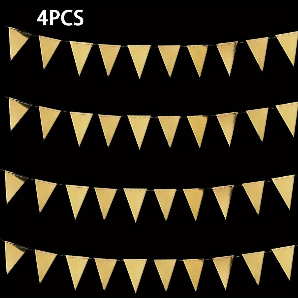 4PCS 40FT Golden Triangle Flag Banner - Double Sided Metallic Paper Bunting Garland for Graduation/Wedding/Birthday Parties