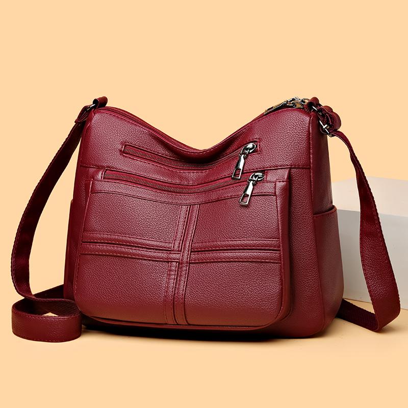 Women's Bag Large Capacity Crossbody Bag Soft Leather Shoulder Bag Mother Bag Multi-Layer Bag