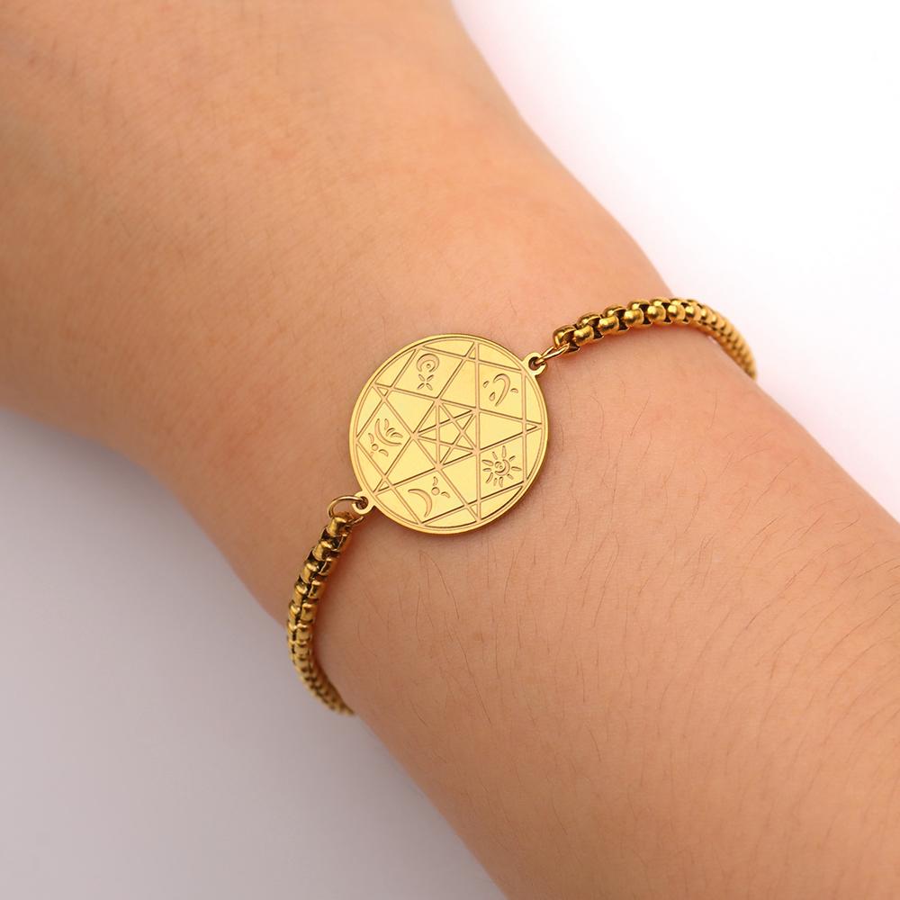Dawapara Pentagram Pentagon Bracelet Wiccan Classical Elements Symbols Protection Amulet Stainless Steel Couple Jewelry