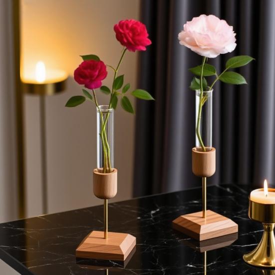 Станция для размножения растений Деревянная подставка со стеклянной вазой-пробиркой Настольный гидропонный плантатор для декора дома и офиса, для цветочных композиций