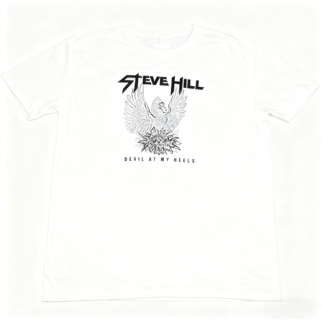 Steve Hill Black Steve Hill T-Shirt with Eagle Graphic & Devil At My Heels Print Rock Music Unisex Fashion Casual Loose T-Shirt