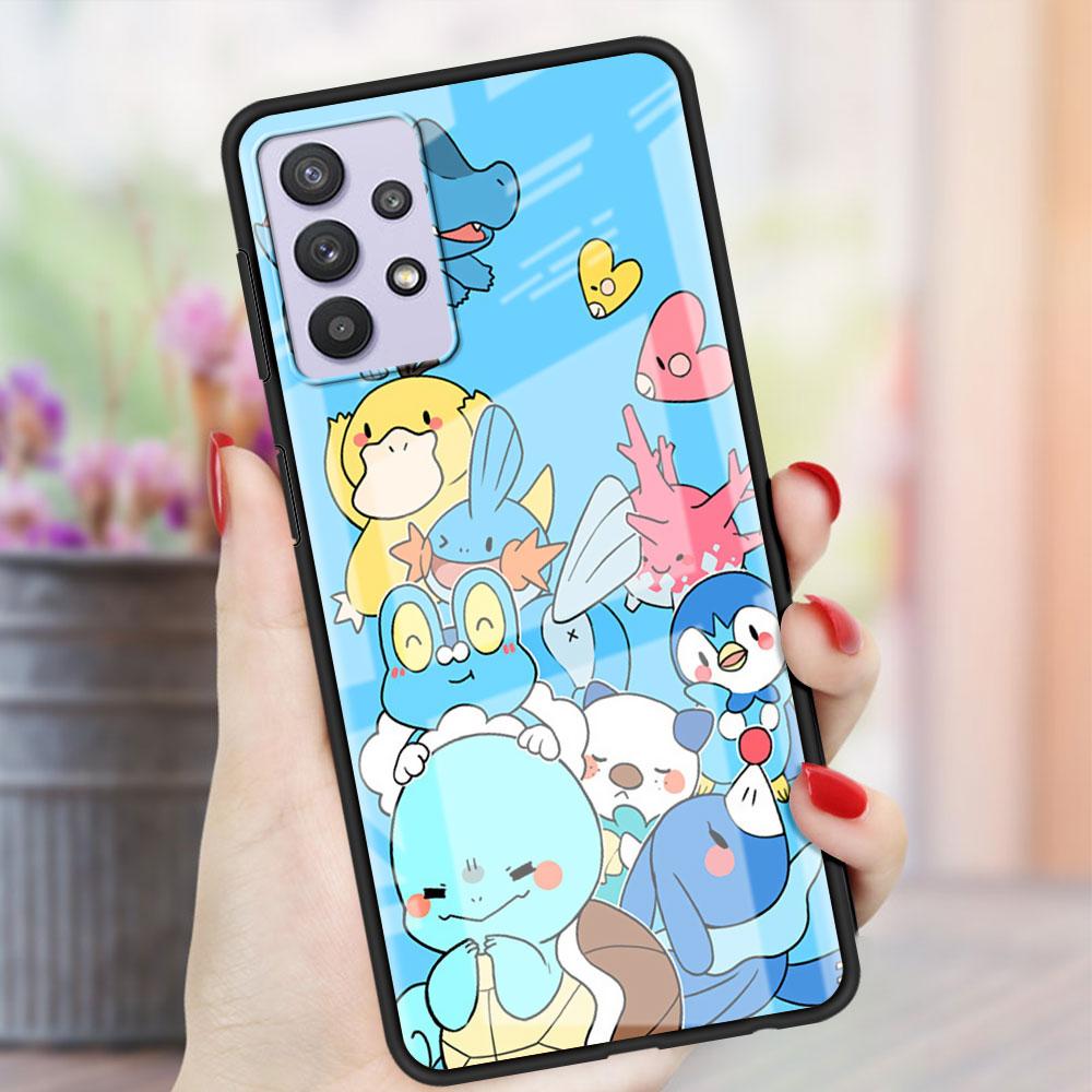Стеклянный чехол для Samsung Galaxy A52 A51 A71 A50 A21s A12 A70 A31 A53 A72 A32 A13 A41 A30 A10 A23, чехол для телефона с милым Пикачу и покемоном