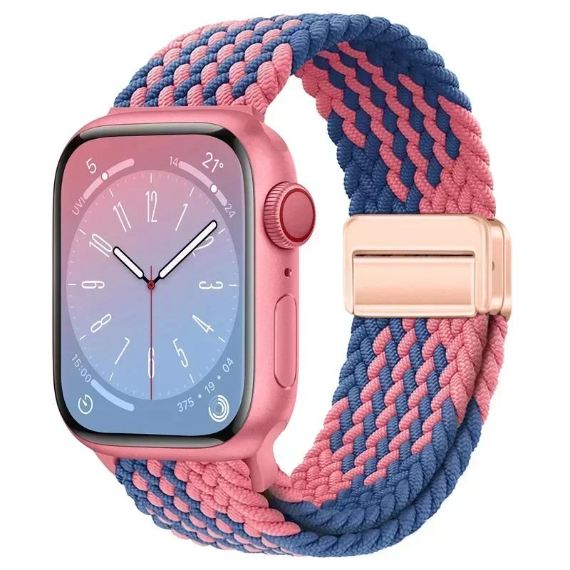 Плетеный нейлоновый ремешок-петля для Apple Watch Ultra2 49мм 9 8 7 45 41мм Металлический магнитный браслет-ремешок для 6 5 4 3 SE 44 40мм