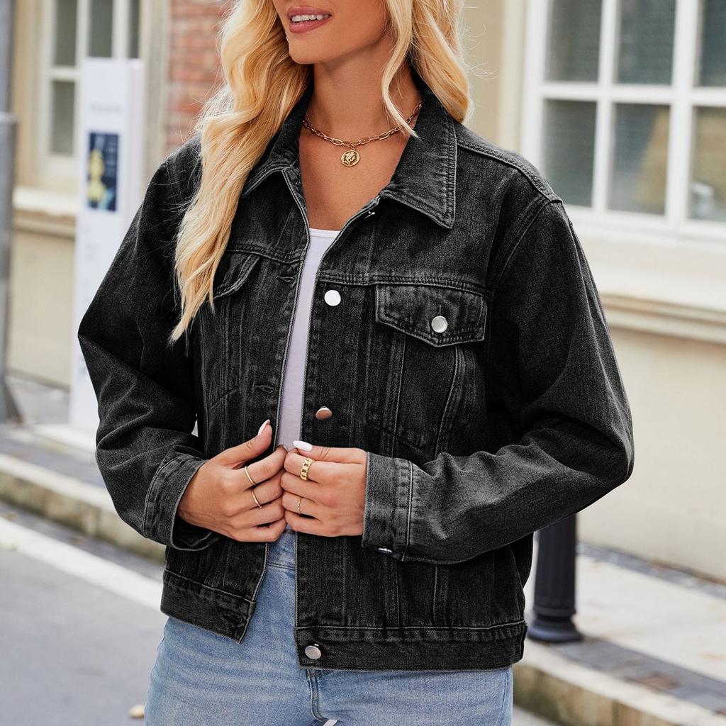 Женская мода Свободная джинсовая короткая куртка Куртка Топ с длинными рукавами Женская