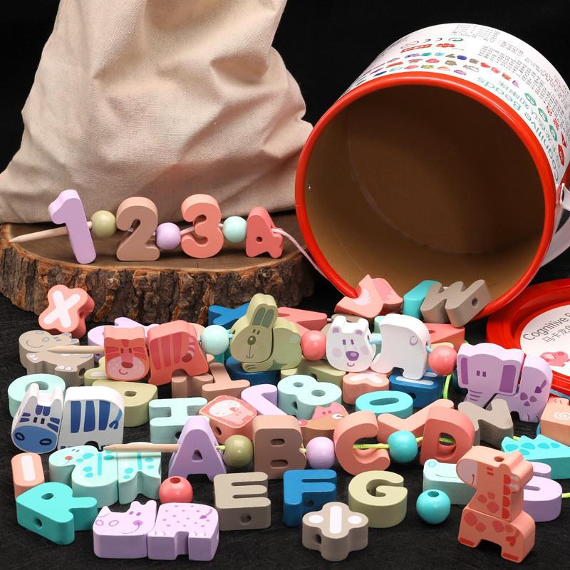 Набор деревянных бусин для счета и изучения алфавита - Город, Дорожное движение, Фрукты и Овощи для детей
