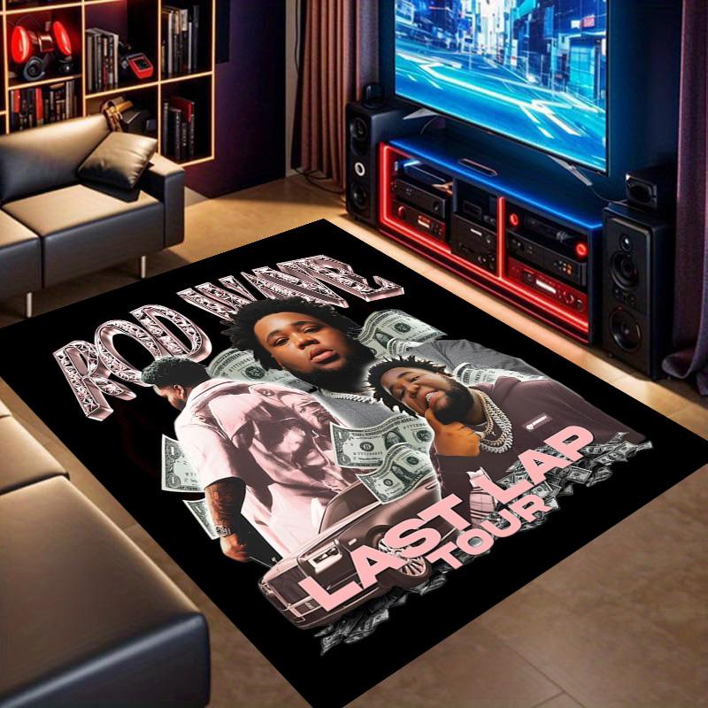Rod Wave Rapper Hip‑hop Music Star Print Area Rug Non‑Slip Rectangular Floor Mat Music Fan Gaming Room Decor Carpet