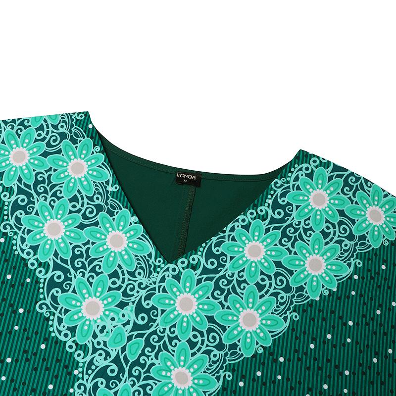 Женское платье больших размеров с круглым вырезом и длинными рукавами с принтом