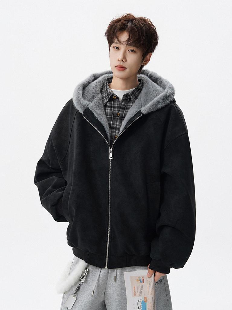 Men's Autumn/Winter American Style Eagle Fur Collar Cotton Jacket, Deconstructed Hooded Coat