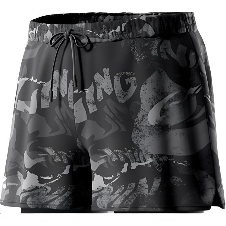 Li-Ning Узор с буквами, двухслойные, непромокаемые, пятиточечные, мужские шорты для плавания, камуфляжные, черные LSKV390-1