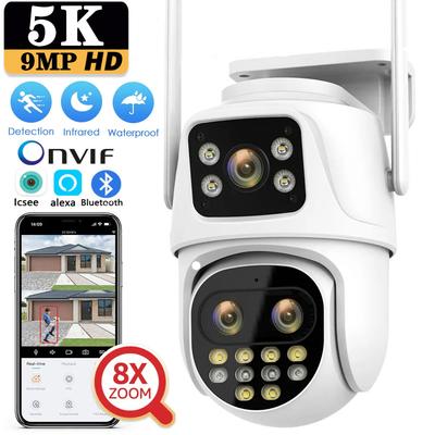 5K 9MP Wifi PTZ наружная камера с 8-кратным зумом и автоматическим слежением HD с тремя объективами и двумя экранами CCTV камера видеонаблюдения ICsee
