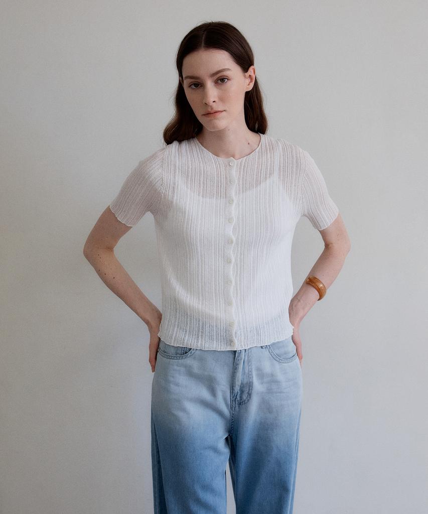 THEELO Wholegarment Relief Ribbed Cardigan (Ivory)