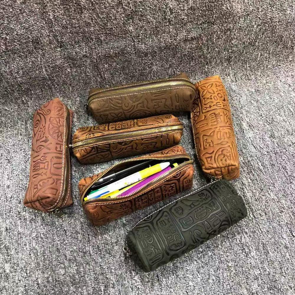 Сумка для хранения из натуральной кожи, сумка на молнии, пенал, дамская сумочка, коровья кожа Crazy Horse, ретро-сумка с тиснением Oracle, сумка для мелочи