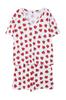 Women's Style Plus Size White Strawberry Patterned V-Neck Knitted Pajama Set