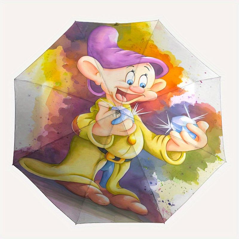 1pc Dopey Dwarf Watercolor Art Durable Cartoon Folding Umbrella, Portable 3-Fold Compact Umbrella for Men and Women, Suitable for Travel or