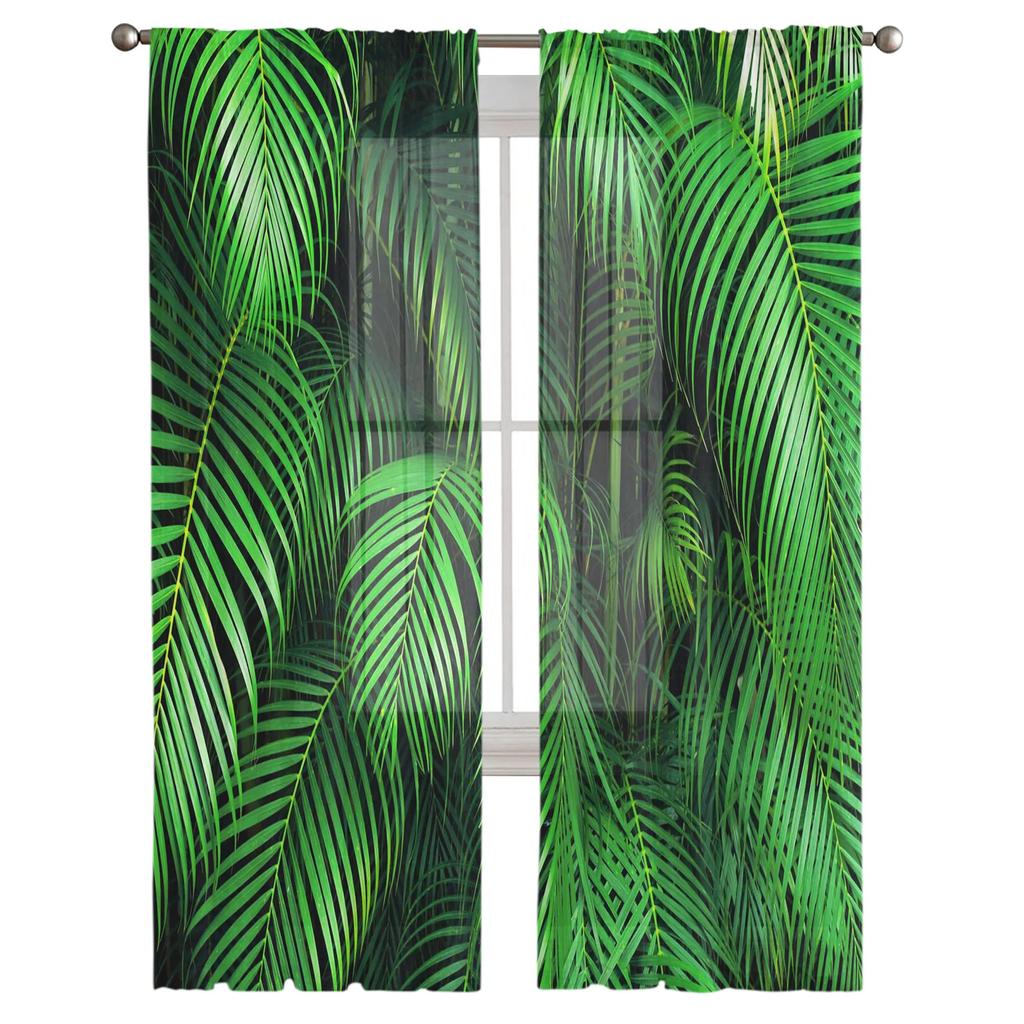 Зеленые листья, тропические джунгли, растения, Тюль, прозрачные оконные шторы для гостиной, спальни, современная вуаль, занавески из органзы, шторы