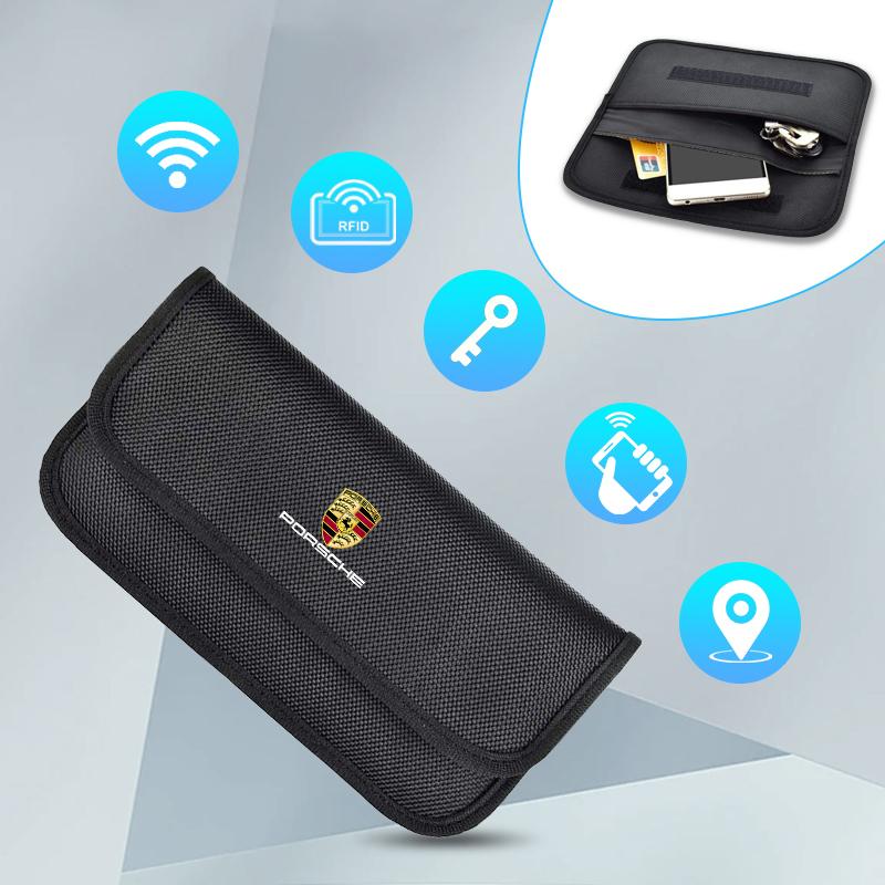 ACDOH1 Car Mobile Phone Signal Blocking Bag Shielding Pouch Bag For Porsche Cayenne Panamera Macan 911 718 Taycan Cayman Keyring