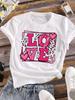 (Asian Size) Love Cartoon Letter Valentine's Day Women Tee Top Clothing Casual Flower Fashion Short Sleeve T Shirt Print Lady Female Graphic T-shirt