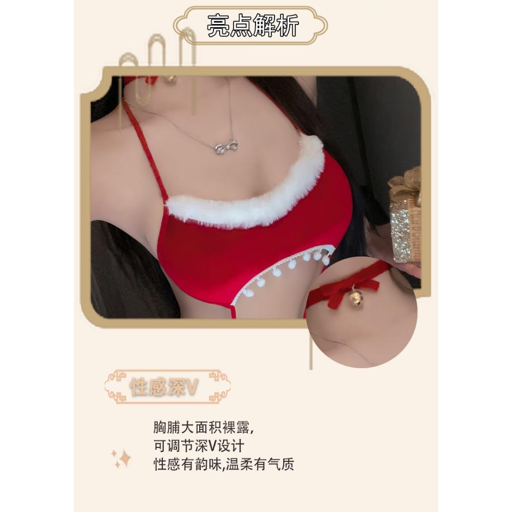 Man Want Christmas Sex Underwear Red Plush Lace-Up New Year's Uniform Sexy Neck Suspender Onesie 9336