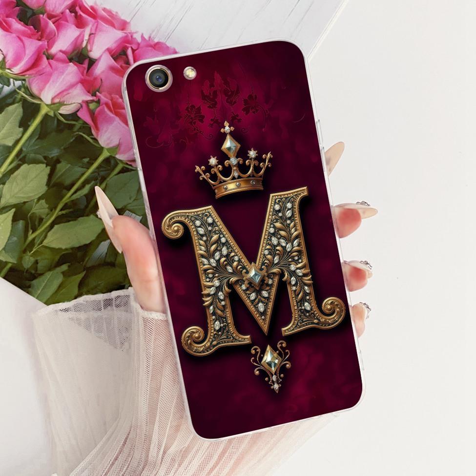 Transparent For Oppo F3 CPH1609 Cover For Oppo F3 Case Aesthetic Luxury Crown A-Z Letters 2D Flat Pattern Soft Phone Case