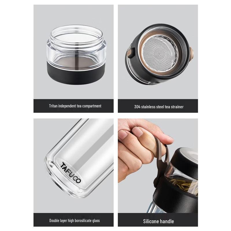 TAFUCO Double-Walled Borosilicate Glass Tea Infuser Bottle