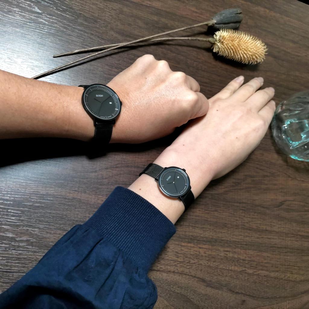 Soue Pair Watch A Basics Pair Watch Pair Couple 38mm X 30mm Stainless Steel Mesh Band Black Black Dial [SOUE] Women's Men's