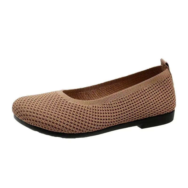 Women Flat Slip On Loafers Round Toe Single Shoes Fashion Knitted Breathable Walking Shoes Female Casual Ballet Flats Lazy Shoes