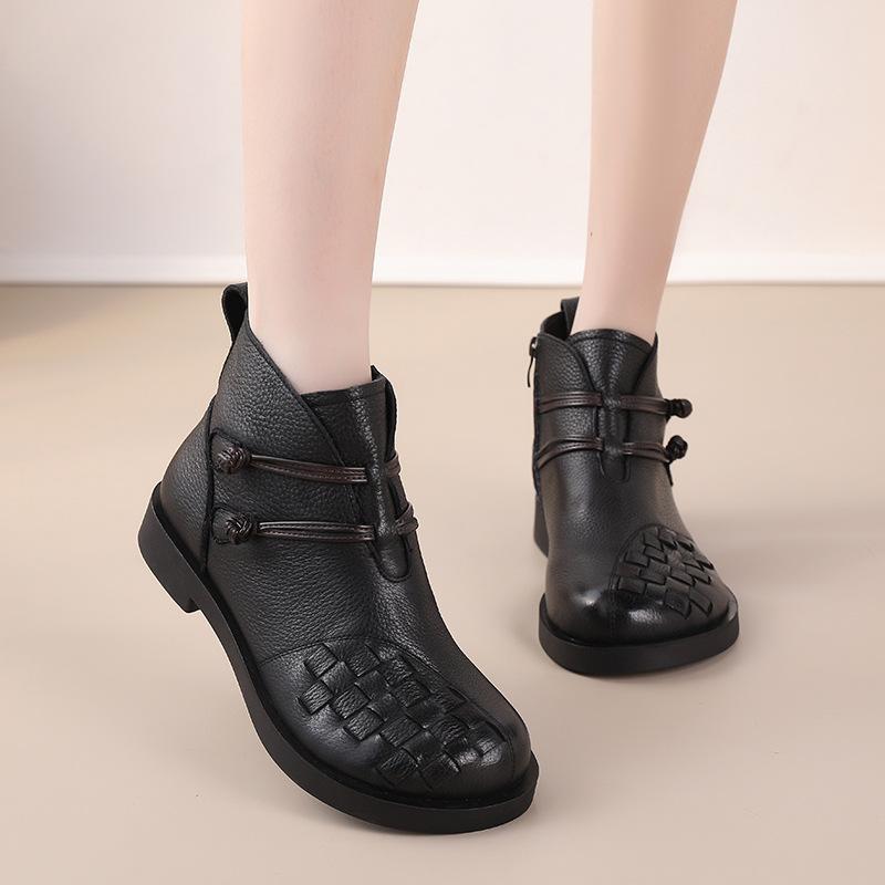Модные женские ботинки в стиле ретро из натуральной коровьей кожи, ботильоны ручной работы из плетения, роскошные дизайнерские брендовые ботинки осень-зима для женщин Botas Mujer
