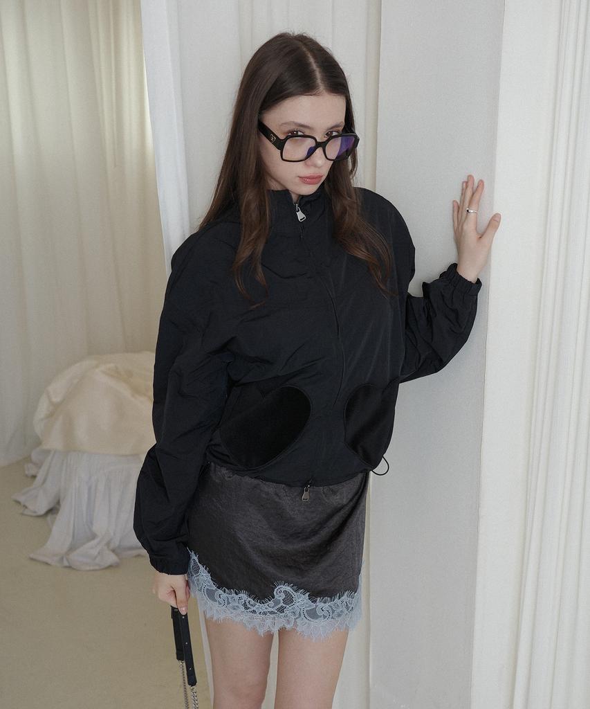 Salon De Yon Banding Lace Satin Skirt_ Charcoal