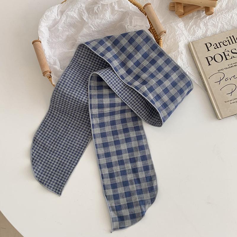 Long Silk Scarf, New with Shirt Neck Protector, Thin Scarf, Neck Circumference, Neck Scarf, Plaid Headscarf, Headband, Hair Tie.